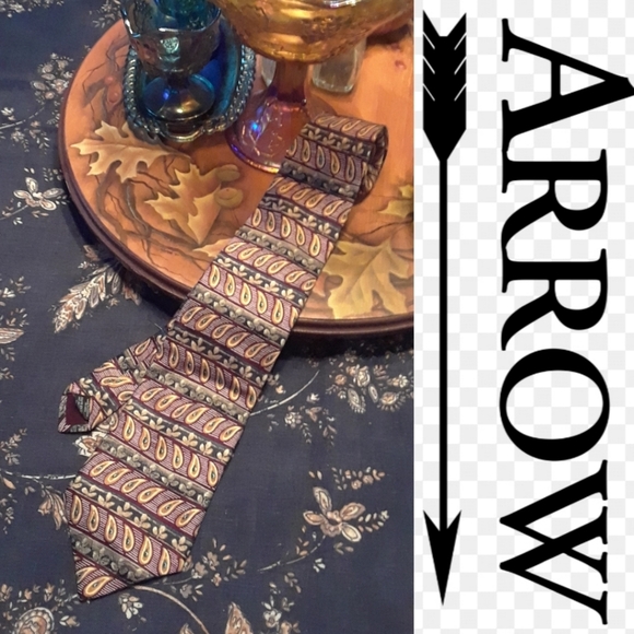 100% silk Arrow Paisley green and brown dress tie - Picture 1 of 8